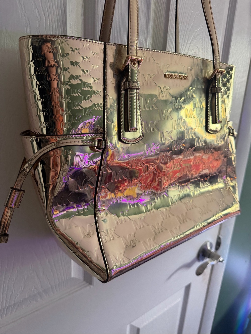 Michael Kors Iridescent Metallic MK-Embossed Tote - Picture 4 of 14